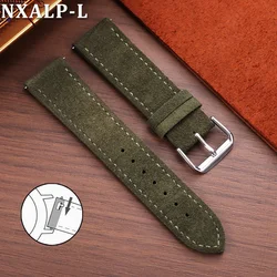 Vintage Brown Suede Cowhide Quick Release Watch Strap - Black Buckle (Green)
