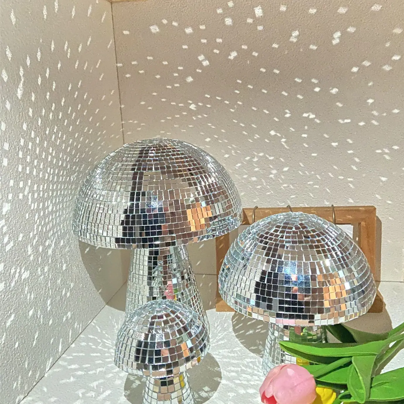 버섯 디스코 볼 아트 홈 인테리어 거울 반사 볼 룸 테이블 바 무대 회전 조명 DJ 조명 반사