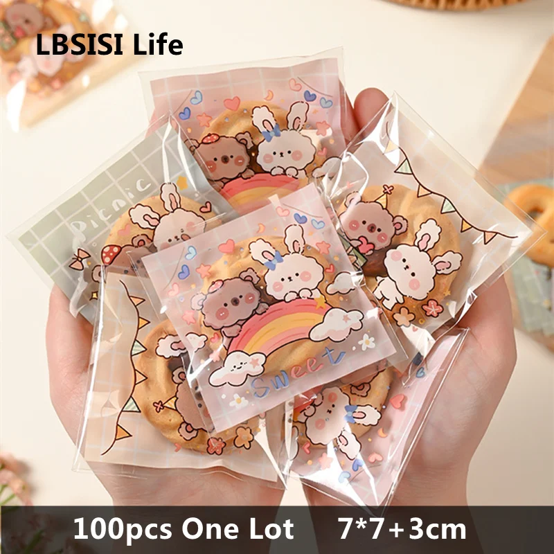 100pcs LBSISI Life 7x7 + 3cm Candy Cookie Bags For Nougat Wedding Self Adhesive Bag jewelry Gift Poly Small Plastic Soap Package plastic candy bags