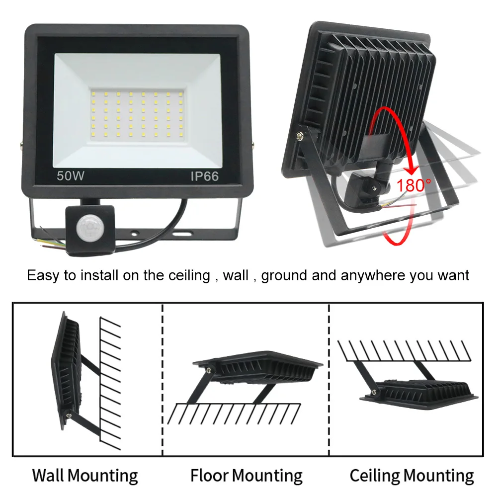 PIR Motion Sensor LED Flood Light 20W 50W Outdoor Floodlight 220V 240V Waterproof Led Spotlight for Garden Wall Street Light led flood light led motion sensor light