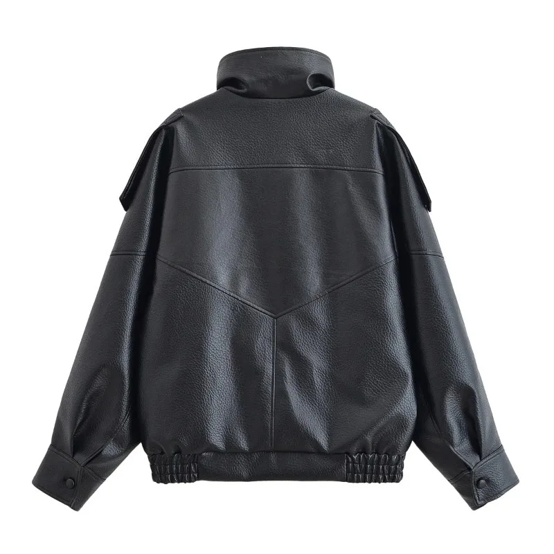 Faux Leather Jacket for Women Casual Solid Long Sleeve Zipper Pu Leather Coats New Autumn Fashion Female Streetwear Coat