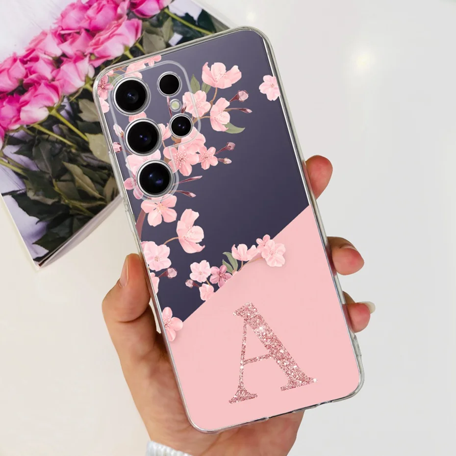 Floral Letter Design Soft Silicone TPU Bumper Case