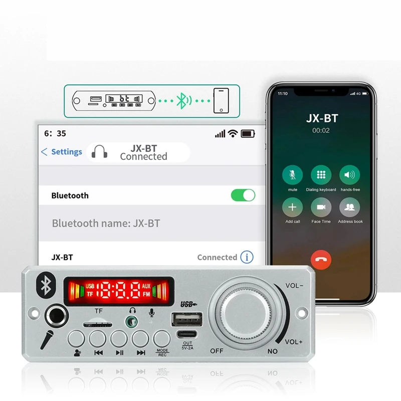 블랙 블루투스 MP3 WAV 디코더 보드 키트, 80W 앰프, 핸즈프리 자동차 오디오 마이크, USB TF FM 라디오 Mp3 플레이어 스피커, DC 12V