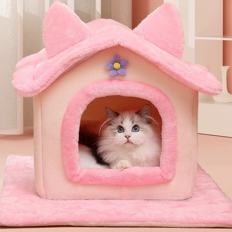 

Cat Bed Sleep Big House Warm Cave Dog Removable Cushion Pad Soft Indoor Enclosed Tent Huts Sofa for Pet Kittens Puppy Kennel