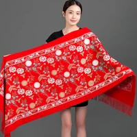Fashionable Long Shawl Scarf For Women In Red Indian Nepali Ethnic Style Embroidered Warm Autumn Winter Perfect For Outerwear