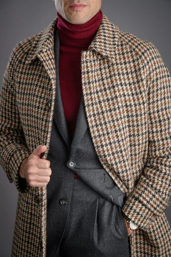 Men Coat Long Overcoat Men Suits Button Shawl Lapel Formal Work Wear Winter Warm Plaid Stripe  Plus Size Custom Made Tailored 2