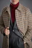 Men Coat Long Overcoat Men Suits Button Shawl Lapel Formal Work Wear Winter Warm Plaid Stripe  Plus Size Custom Made Tailored 2