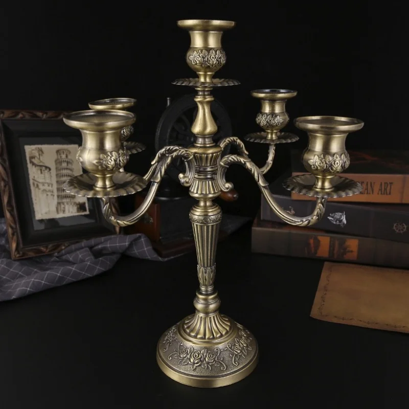 Luxury European Retro Five-Head Candlestick Romantic Hotel Wedding KTV Living Room Decorative Candelabra High-End Lighting