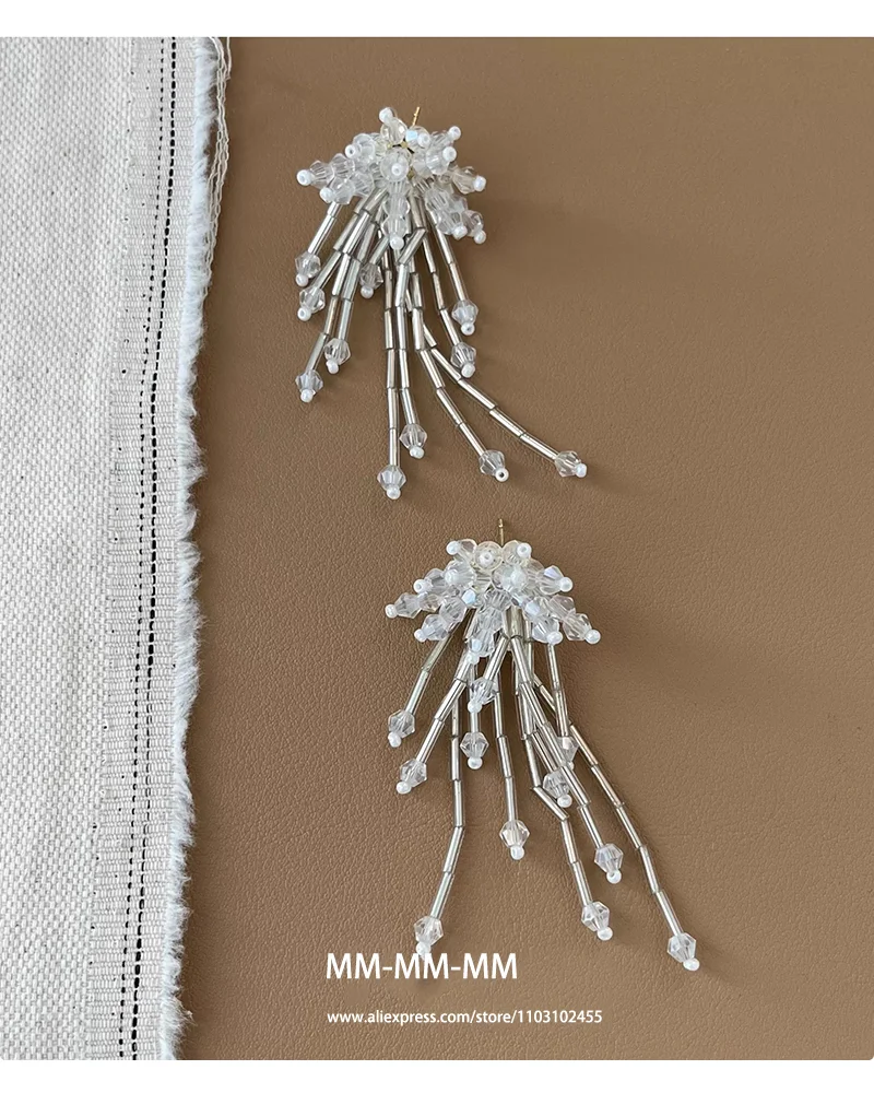 2025, handgefertigte baumelnde Ohrringe mit Kristallquasten | Barockes Perlen-Feuerwerk-Blumendesign | Eleganter Statement-Schmuck für Damen – Detail 38