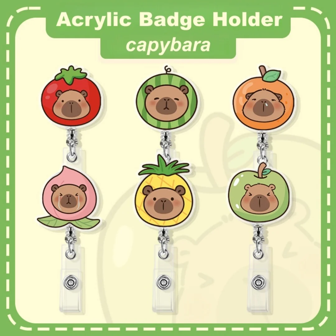 Capybara Acrylic Badge Holder Cartoon Animal Retractable Badge Reel Nurse Doctor Office Use Clip ID Card Holder Badge Reel