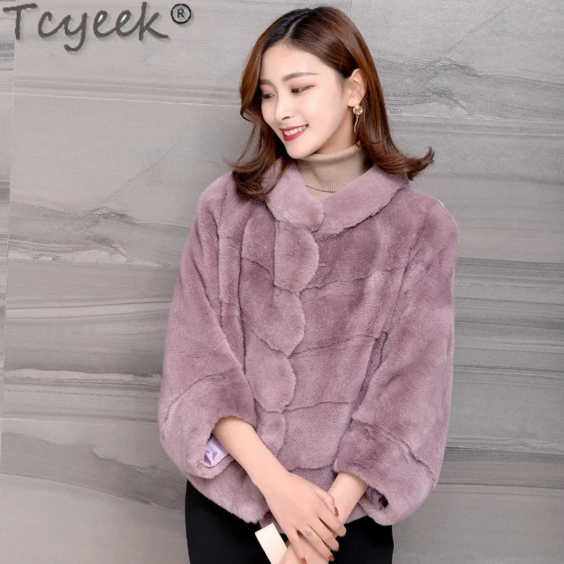 Tcyeek High-end Real Fur Coat Women Natural Female Mink Fur Coats Stand Collar Winter Clothes Women\'s Fur Jacket Fourrure Femme