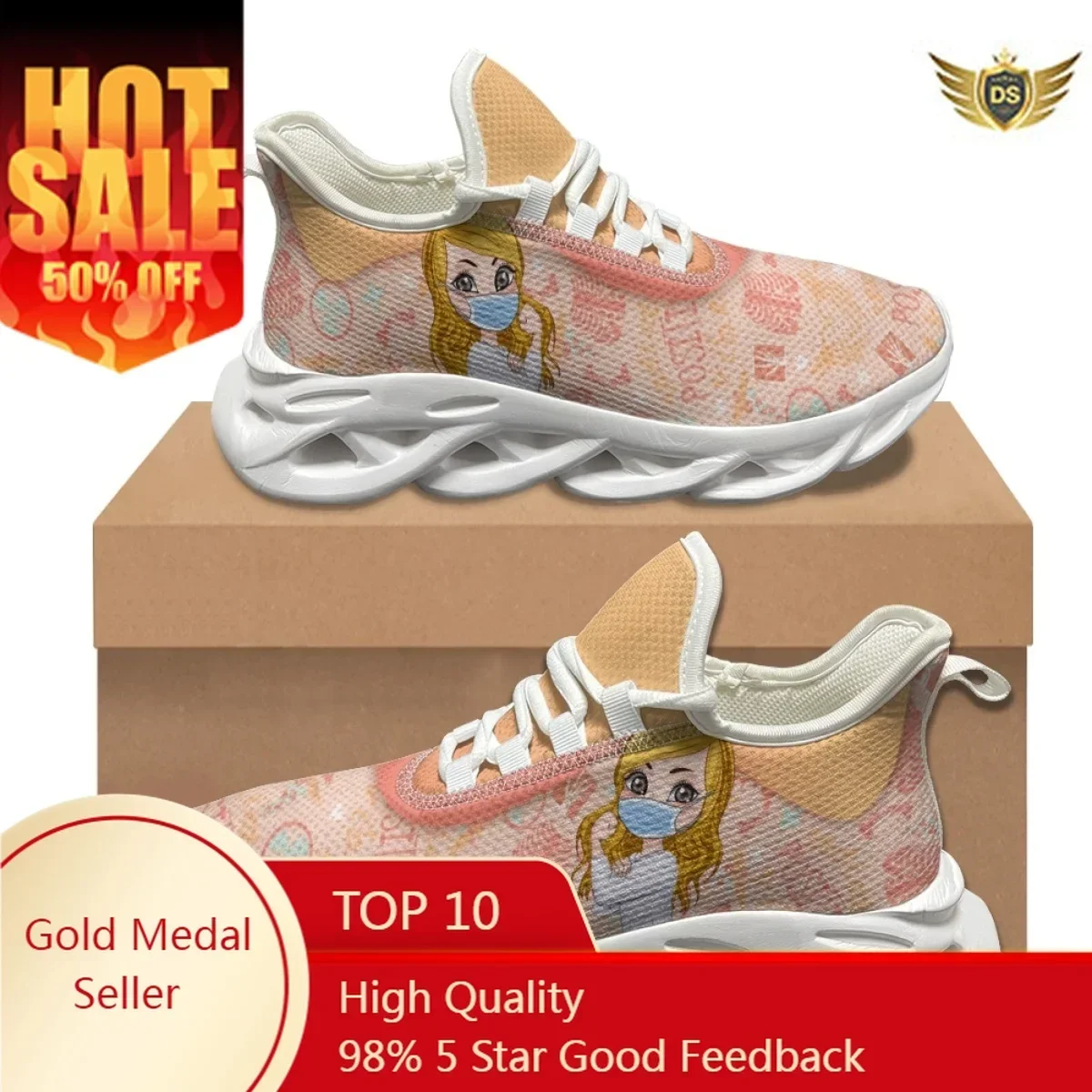Nursing Shoes For Women Comfortable Lightweight Anti-slip Lace-up Casual Walking Shoes Female Summer Mesh Flats Sneakers