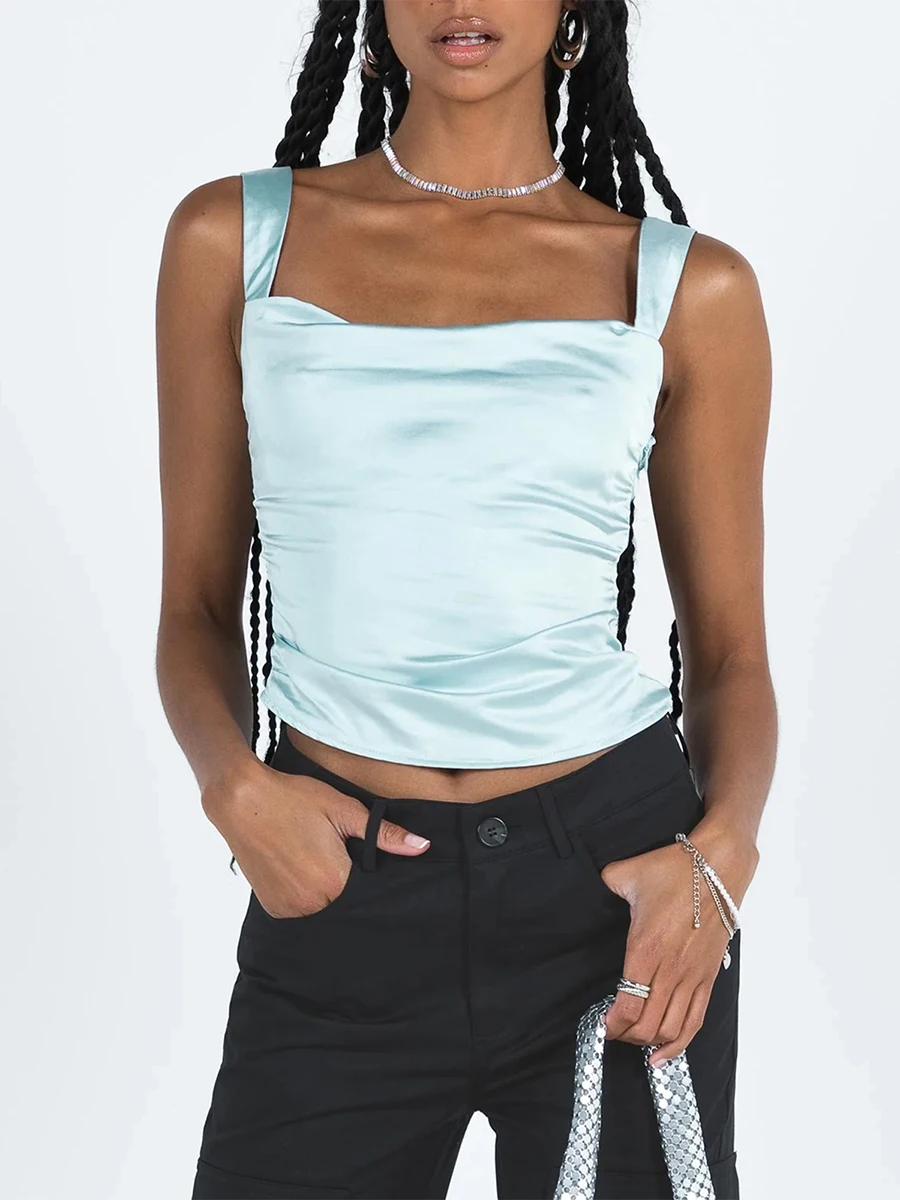 

2023 Summer New Women's Vest Tops Basic Cropped Tank Tops Backless Solid Color Bandage Vest Aesthetic Clothes Fashion Streetwear