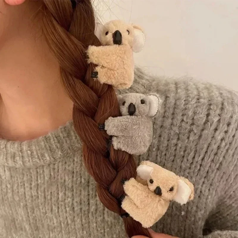 Cute Fluffy Koala Bear Hair Clips, Super Soft Plush Animal Hairpins, Koala Claw Barrettes for Women & Girls, Hair Accessories