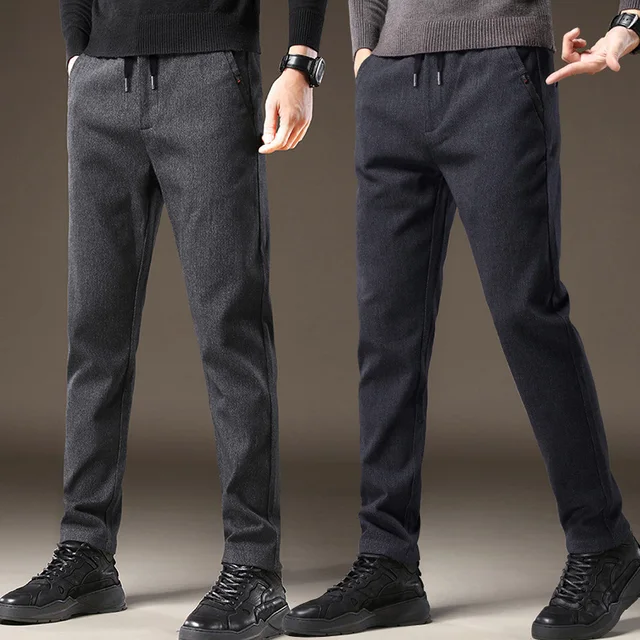 남성용 따뜻한 플리스 바지 및 두꺼운 비즈니스 스트레치 바지