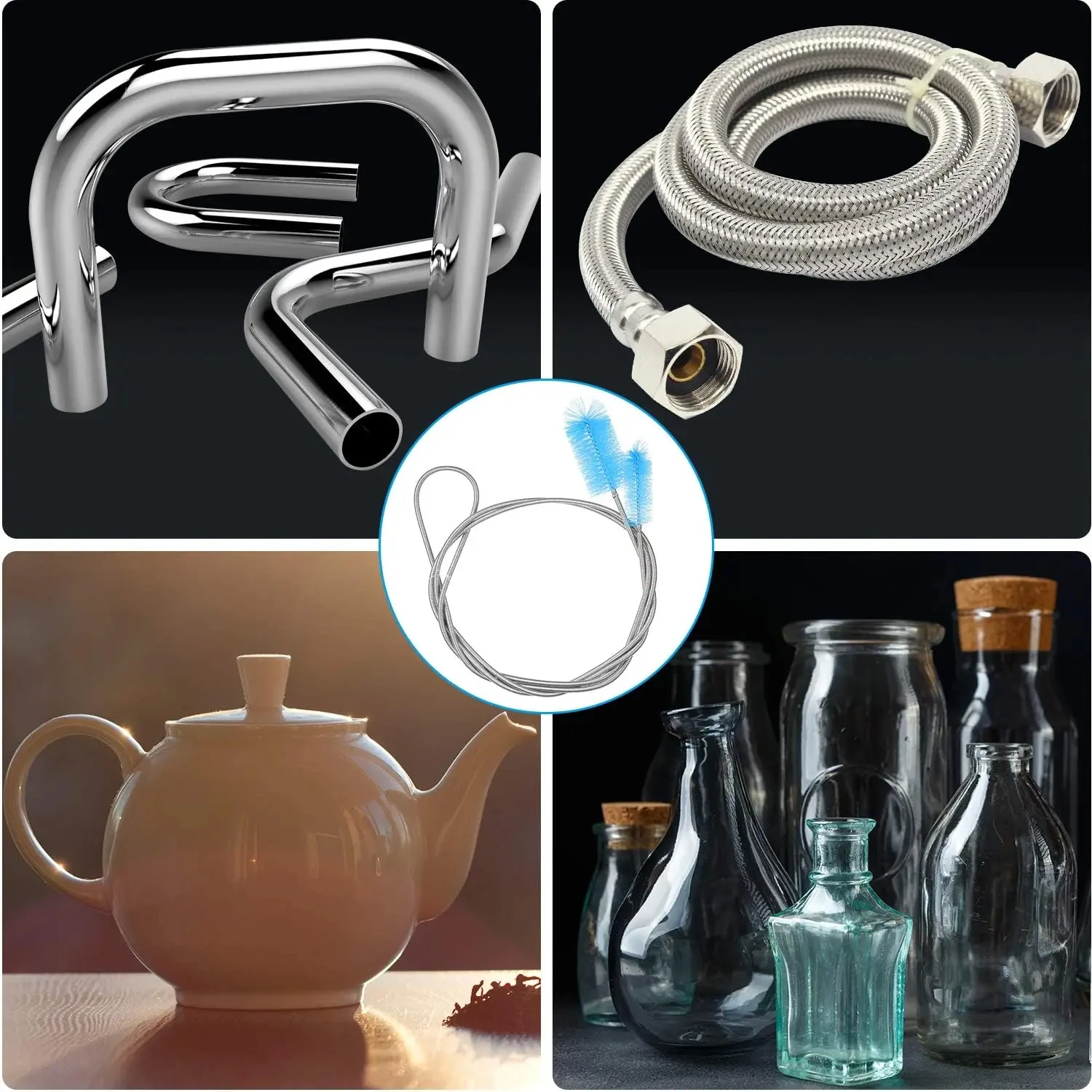 Aquarium Cleaning Brush for Water Filter Pump Lily Pipe Air Tube Hose Stainless Steel Fish Tank Brush Water Pump Accessories 6