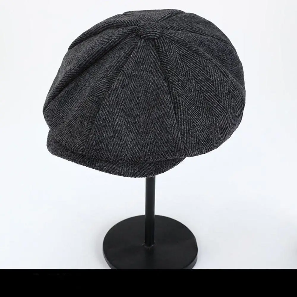 Wool Tweed Newsboy Cap for Men Women Autumn Winter British Gatsby Japanese Fashion Vintage Herringbone Berets Hat Octagonal Hat