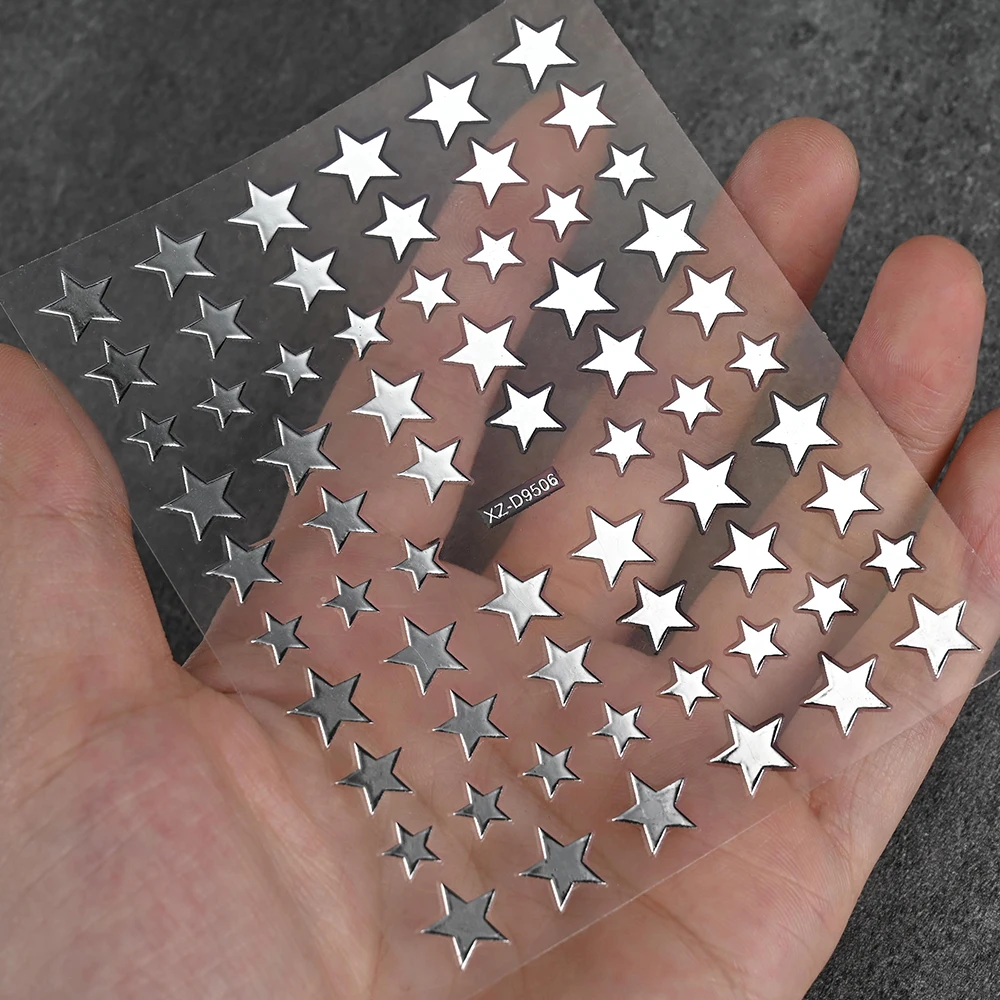 8PCS Metallic Pink and Gold Star Nail Art Stickers - High Gloss Pentagram Design for Trendy Manicure Decoration