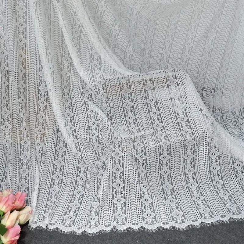 

3Meter/Lot French Eyelash Lace Fabric 150cm Wide White Black Diy Exquisite Lace Embroidery Clothes Wedding Dress Accessories