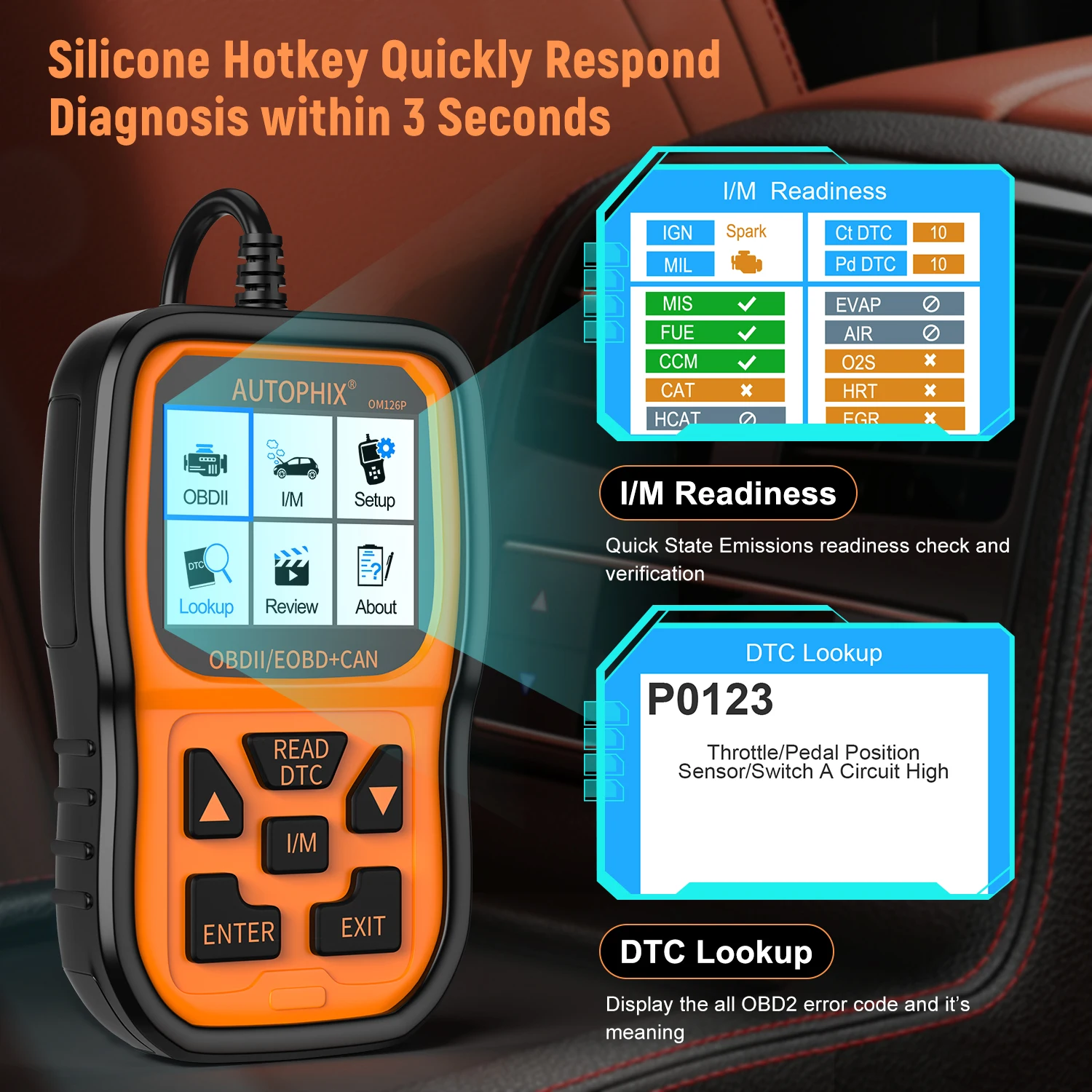 2024 Autophix OM126P Professional Car OBD2 Diagnostic Device Car Scanner Error Reader Check Engine Light for All OBDII Car After 4