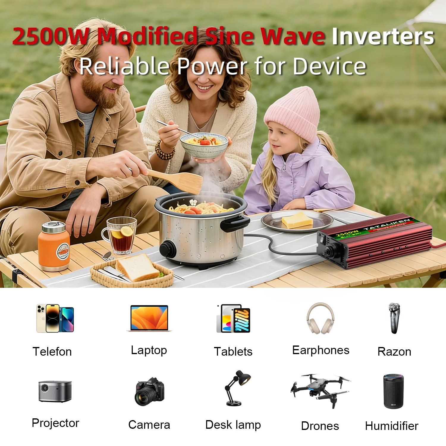 3000W Stromwechselrichter 24V auf 220V mit Digitalanzeige Intelligente Temperaturregelung Lüfter Wohnwagen Camping Unverzichtbar – Detail 5