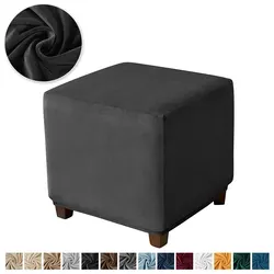 Luxurious Velvet Ottoman Cover - Soft Elastic Slipcover for Living Room Footrest and Pouf Stool Protection (Black Stool Cover)