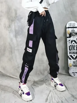 Cargo Pants For Women Color Matching Ankle Banded Skateboarding Pants Black Joggers Female Sweatpants Plus Size S-4XL 5XL