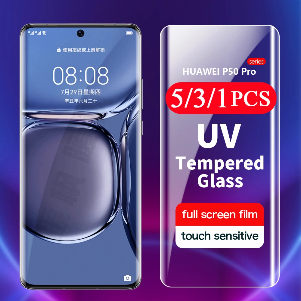 

5/3/1 шт. полное покрытие УФ-стекло для Huawei P30 P40 P50 pro plus Защитная пленка для Телефона УФ закаленное стекло Защита для экрана смартфона