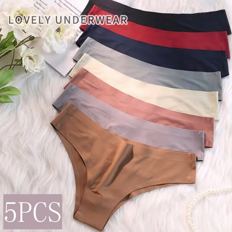 5Pcs/Set Ice Silk Panties Women's Seamless Underwear Low Waist Ultra ...