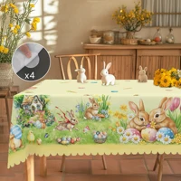 1 Easter Round Tablecloth, 5 Sizes Available, Tulip Easter Bunny Egg Garden Printed Square Tablecloth, Edge Embossing Process, Spring Garden Tablecloth Decoration, Tablecloth for Daily Home Kitchen, Terrace Use, Easter Decoration 1