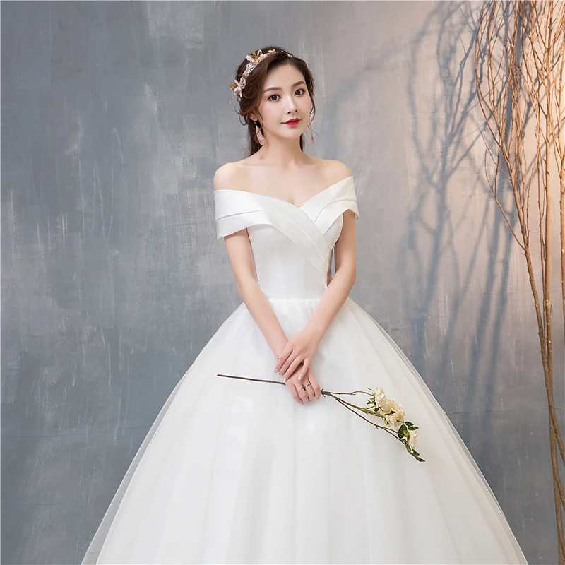 

Simple Satin Wedding Dress Vestidos De Novia Train Style Ball Gowns Plus Size Cheap Robe De Mariage