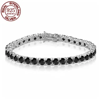 100% Real S925 Sterling Silver Plated 18K Gold 5A Grade Zircon Black Tennis Bracelet for Men and Women Fashion Exquisite Jewelry 1