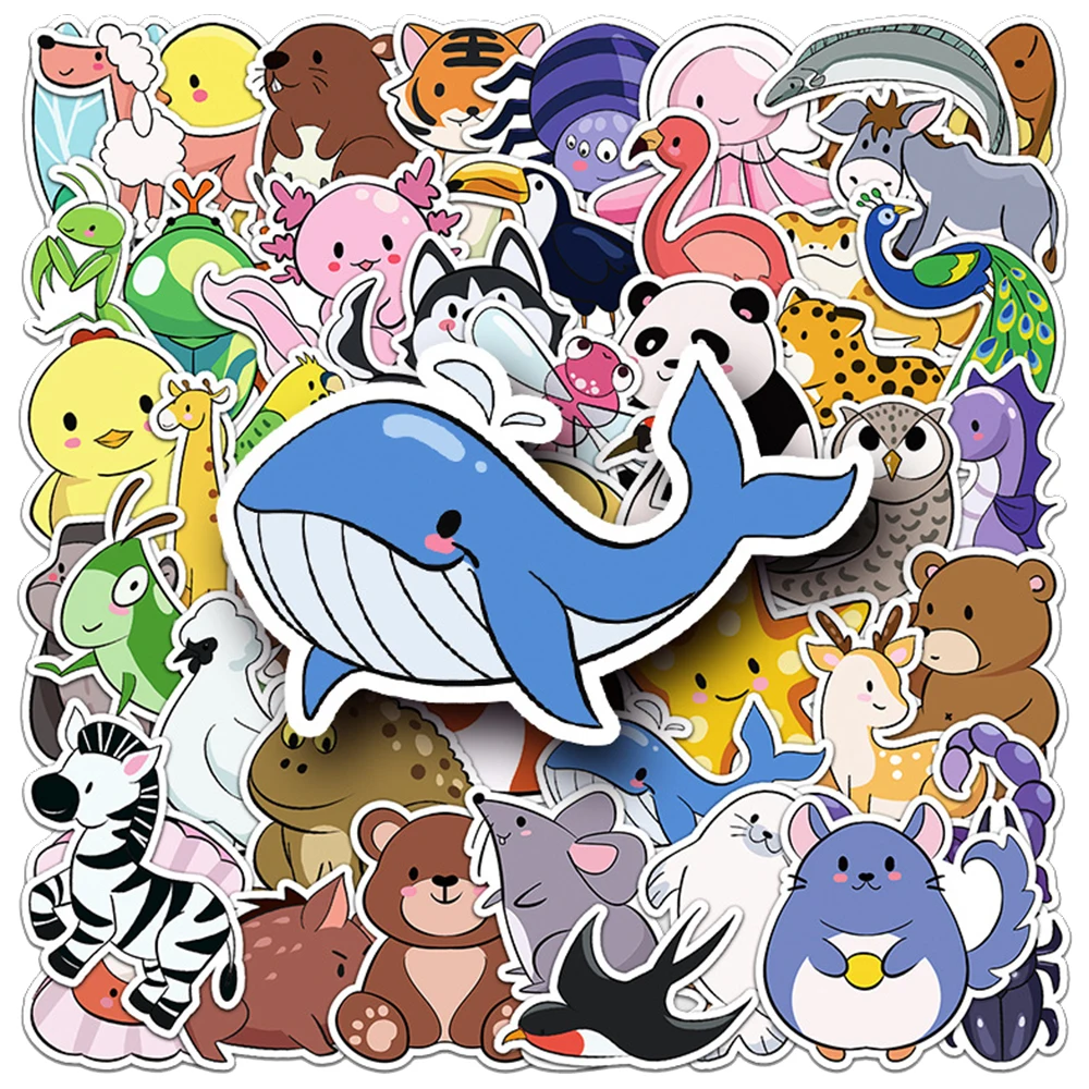 10/30/50pcs Cute Cartoon Mix Animal Waterproof Stickers Laptop Suitcase Notebook Fridge Phone Classic Toy Sticker for Kids Toys 10 30 50pcs anime haikyuu stickers diy phone helmet luggage notebook laptop car suitcase waterproof graffiti kids sticker toy