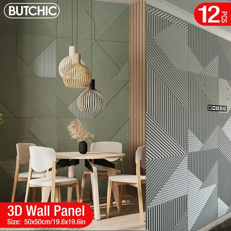 12 ชิ้น 50x50 เซนติเมตรสติกเกอร์ dinding 3d, ตกแต่งบ้านแผง dinding 3d, non - self - กาว Kayu ukir berlian geometris potongan seni 3d 1