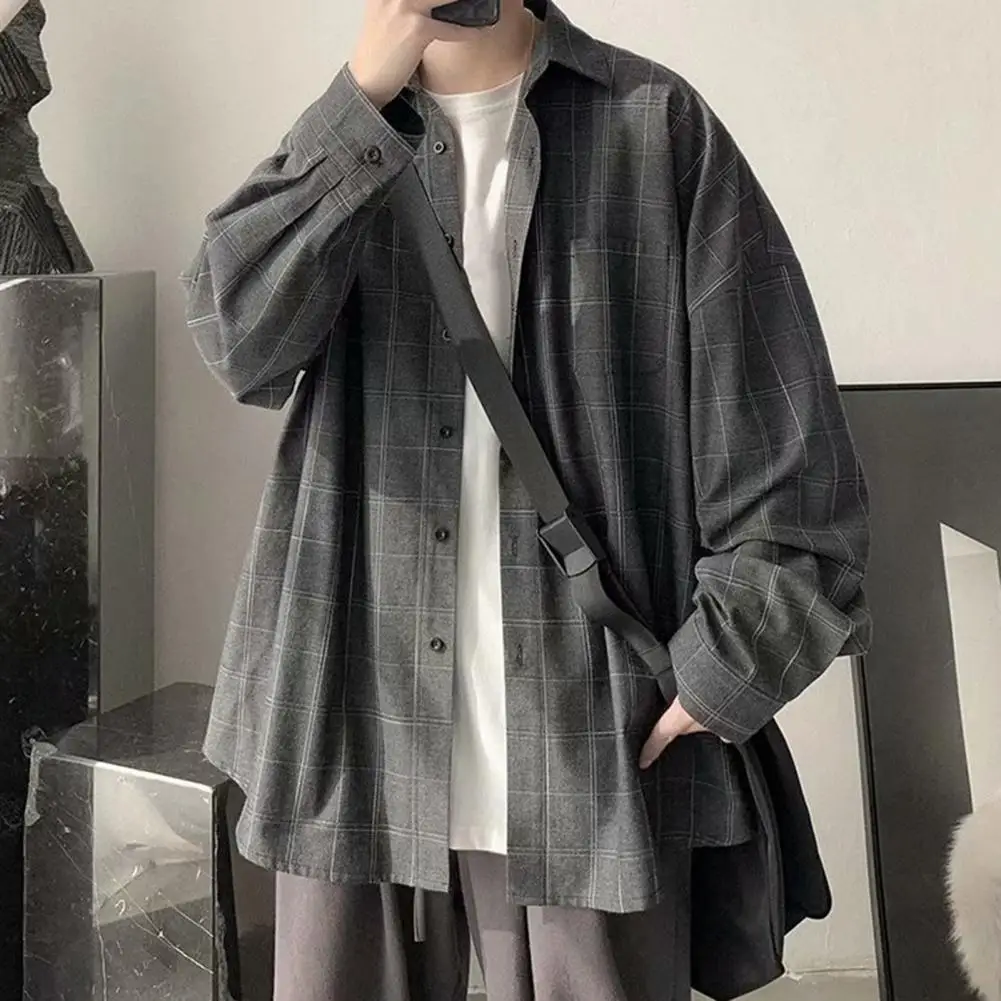 

Chic Men Shirt Solid Color Outerwear Casual Preppy Men Tops Soft Men Autumn Shirt for School