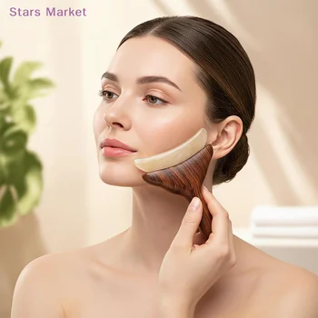Tavoletta per Massaggio Gua Sha in Legno di Sandalo Naturale, Strumento Portatile per la Cura del Viso e il Relax in Casa