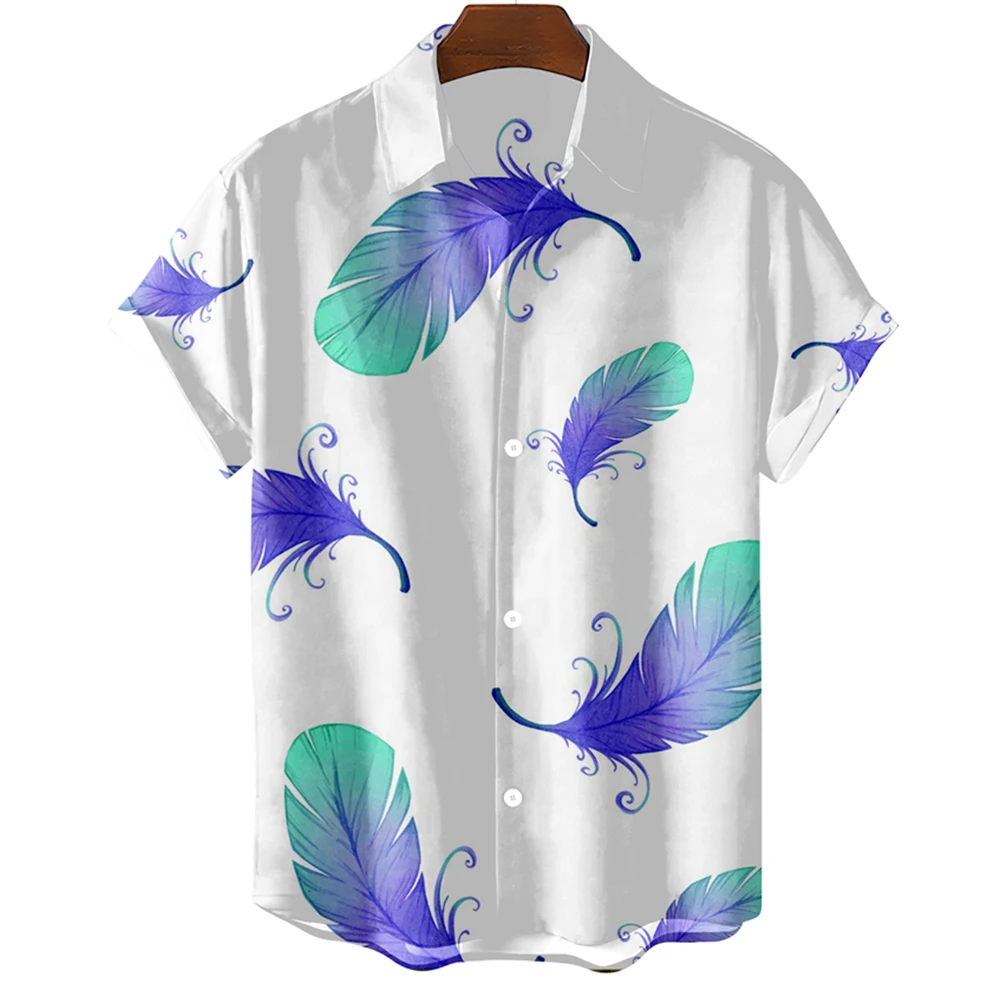 

Fashion Mens Hawaiian Feather 3d Print Graphic Shirts Short Sleeve Oversized Apparel Tops Casual Loose Seaside Summer Clothing