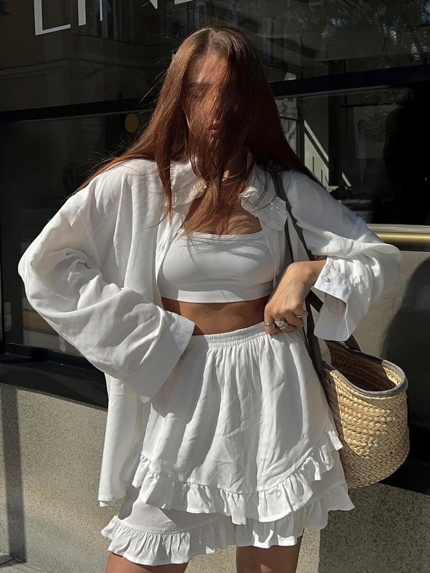 Marthaqiqi Causal Women Pajamas Suit Long Sleeve Nightgowns Turn-Down Collar Nightwear Shorts Loose Ladies Sleepwear 2 Piece Set