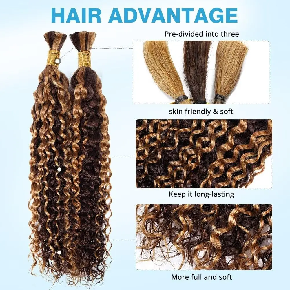 30Inch Colored Human Hair Bulk For Boho Braiding Curly Brazilian Highlight Deep Wave Human Hair Extension No Weft 2 Bundles 110g 2