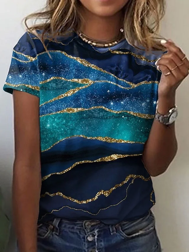 

Summer Women's Oversized T-Shirt Graphic Geometric Print Short Sleeve Casual Weekend Abstract Painting T-shirt For Woman