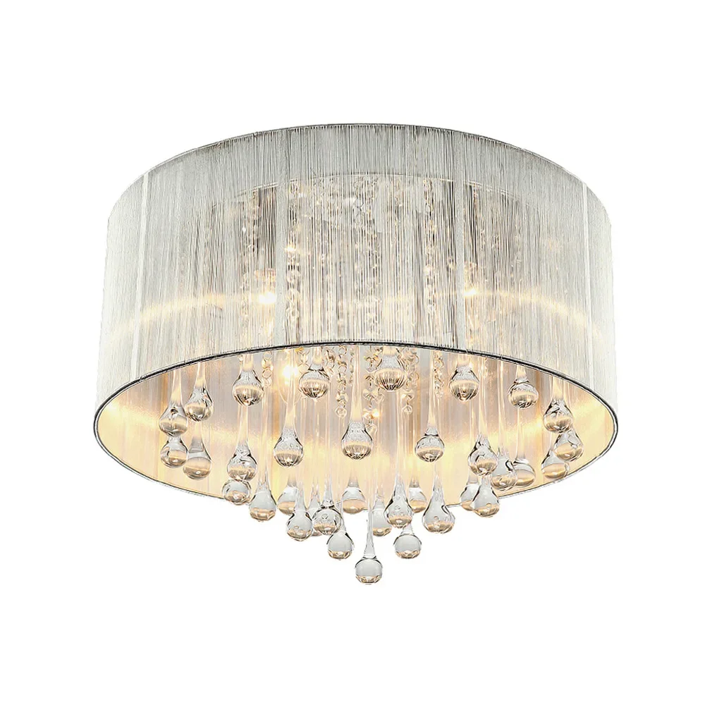 Fabric Round Silver/Black Ceiling Pendant LED Lighting E27 Bulbs for Kitchen Bedroom Living Room Lustre Fixtures Dia45cm