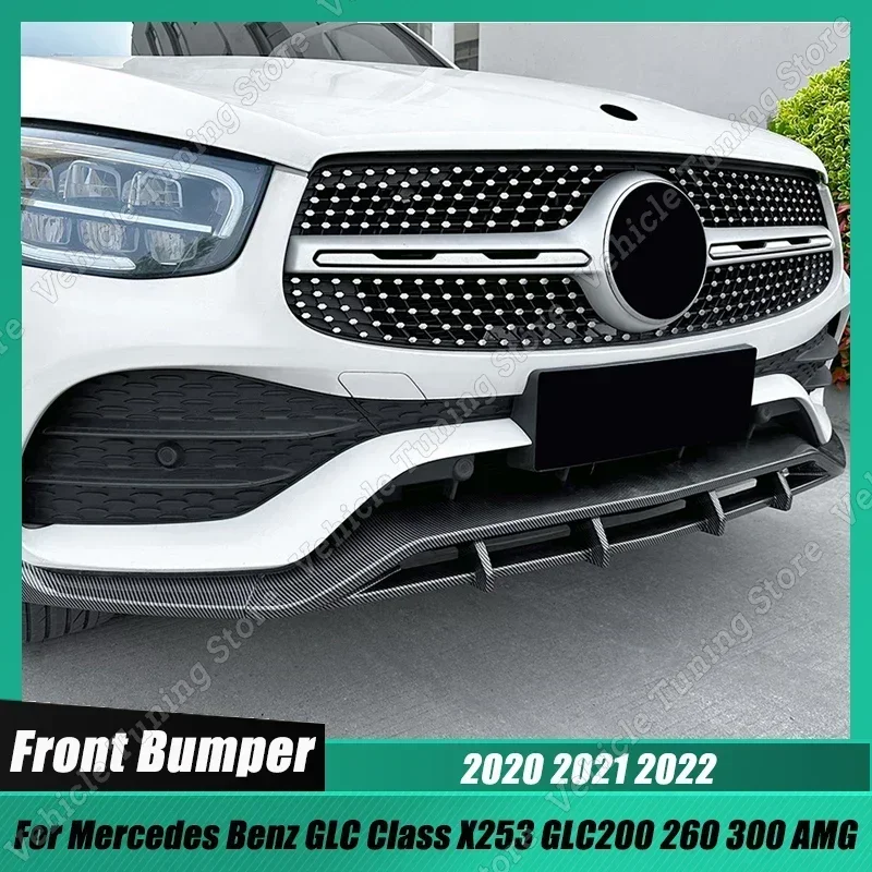 

3Pcs Car Front Bumper Lip Spoiler Diffuser Splitters Body Kit Trim For Mercedes Benz GLC Class X253 GLC200 260 300 AMG 2020-2022