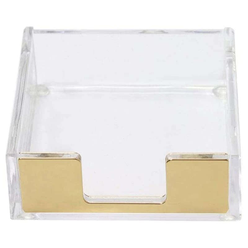 

Acrylic Sticky Notes Pad Holder Desktop Organizer 3.5X3.3 Inch Memo Holder For Office Home Desk Supplies(Gold)