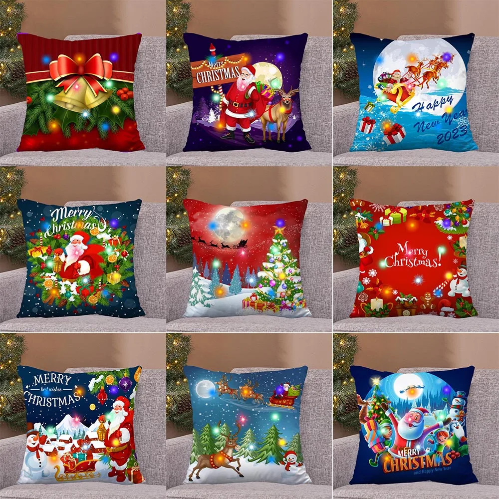 

LED Light Christmas Series Decorative Cushion Cover 2024 Home Living Room Sofa Decoration Square Pillow