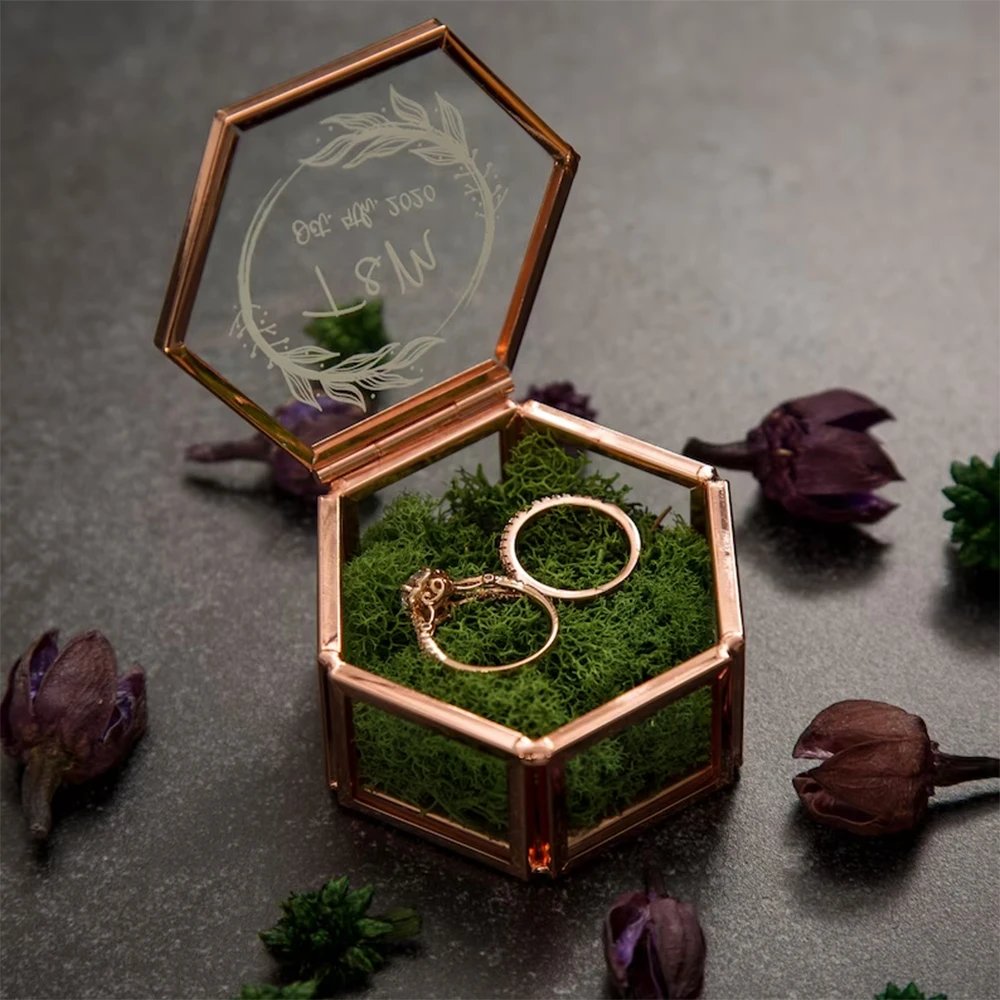 Personalized Glass Ring Box Custom Wedding Engagement Decoration Gold  Hexagon Jewelry Storage Box Bride Party Accessories - AliExpress, image size:1000x1000