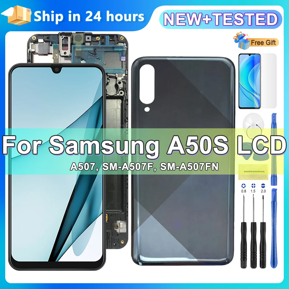 

Дисплей 6,5 дюйма для Samsung Galaxy A50S, A507, диагональ экрана телефона, сенсорный экран с цифровым преобразователем в сборе, запасные части