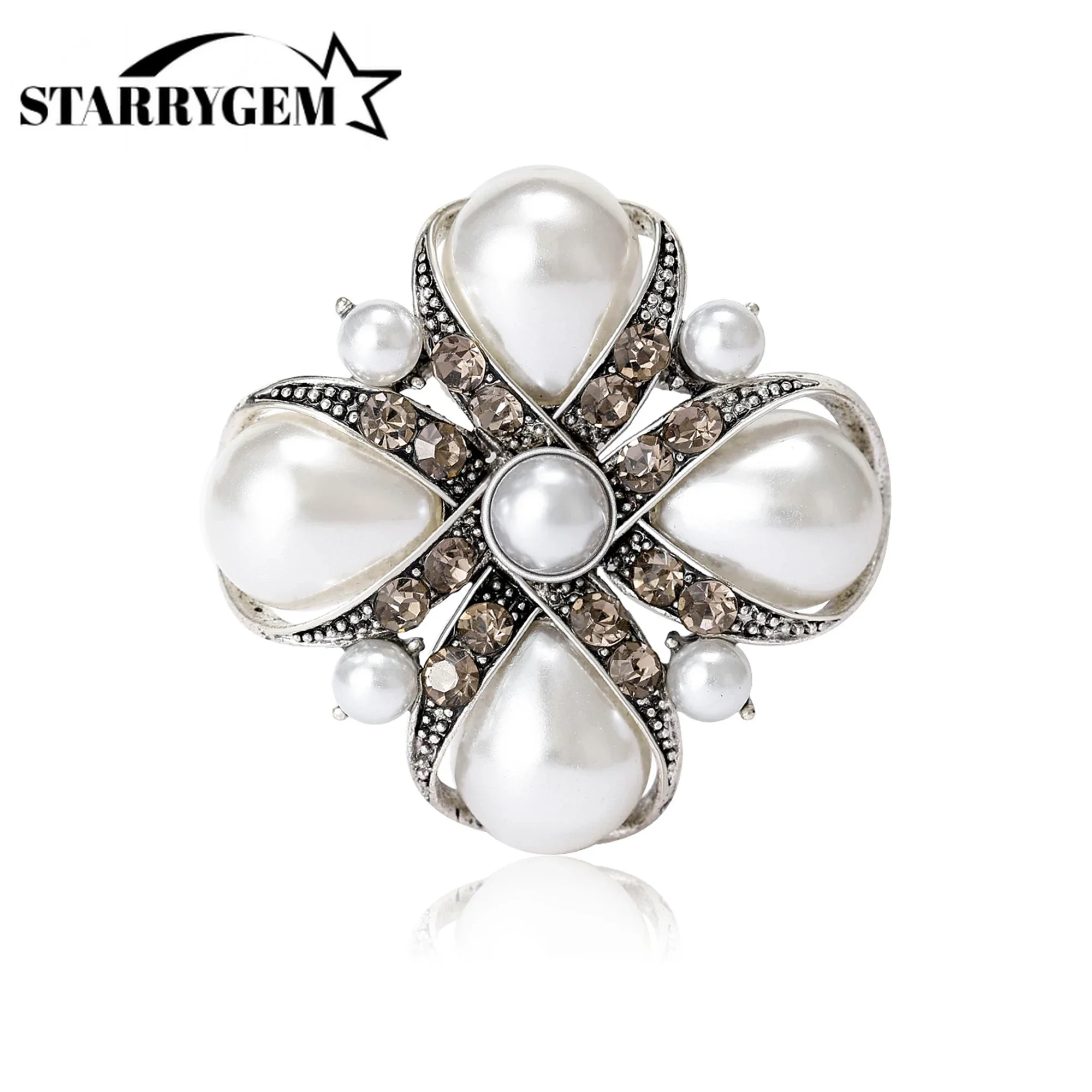 Pearl Baroque Brooches for Women Unisex Trendy Rhinestone Imitation Cross Office Party Friend Gifts Accessories