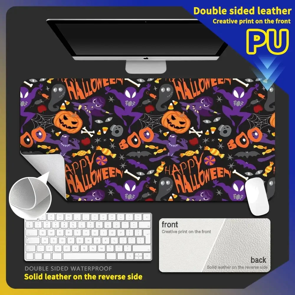 

Halloween Pumpkin Bat Desk Mat, Extended Game PU Mouse Pad ，Leather Mousepad XXL Keyboard Mousepad Office Home Decor Accessories