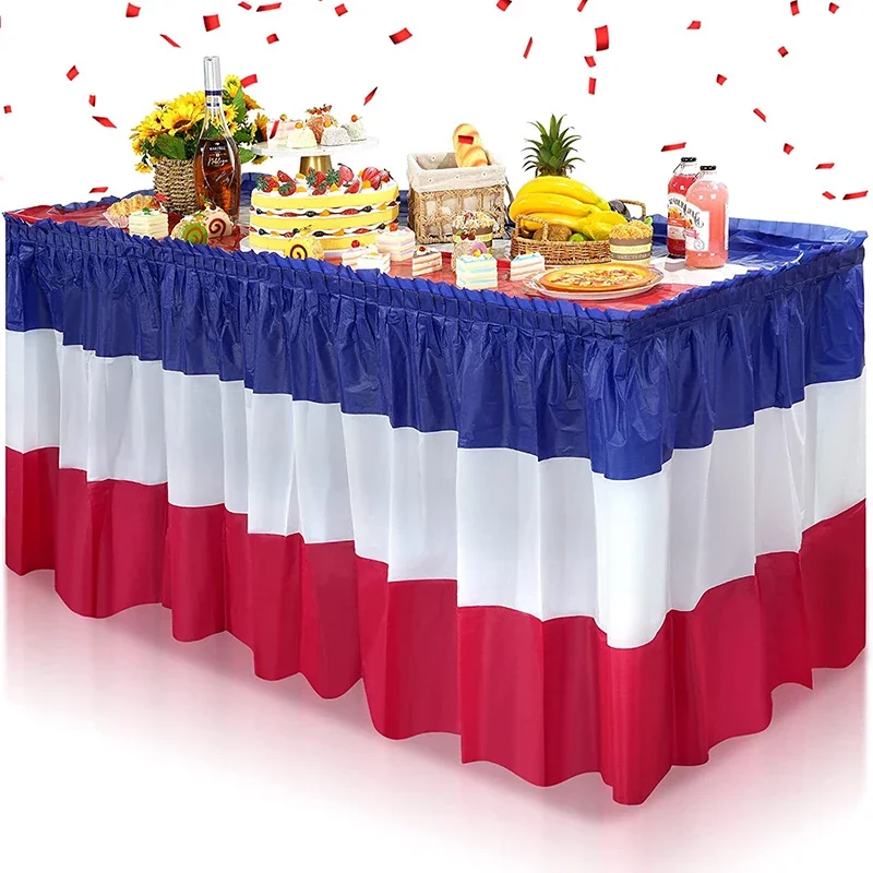 Table Skirt Beistle Plastic Patriotic Table Skirt Self Adhesive July 4th Independence Day Decorations 73*426cm Red/White/Blue