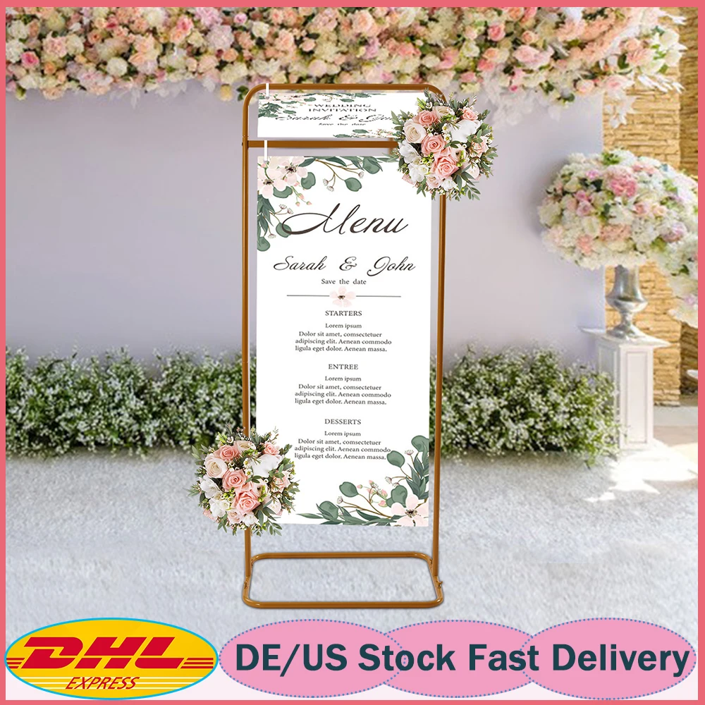 

4.9ft Metal Wedding Venue Decor Stand Welcome Sign Arch Stand Advertising Shelf Wedding Sign Floral Ceremony Decorations Gold